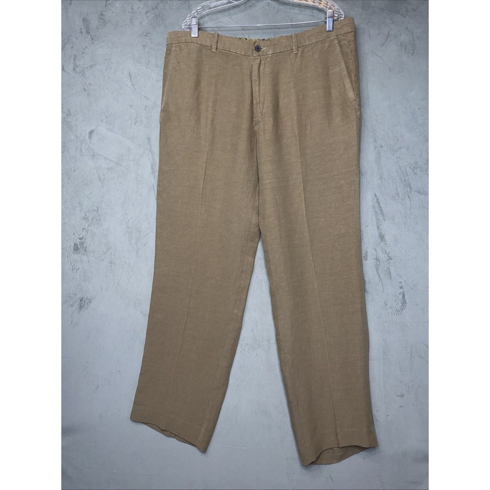 Tommy Bahama Men's Linen Lyocell Dress Pants Khaki Tan Flat Front 38x32